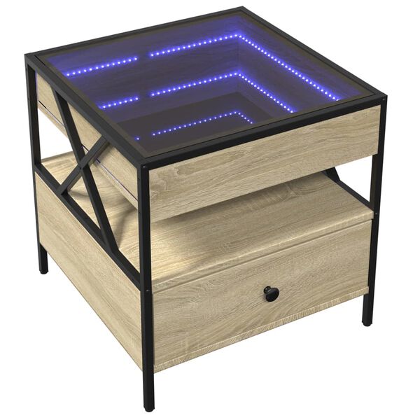 vidaXL Soffbord med Infinity LEDs sonoma-ek 50x50x51 cm