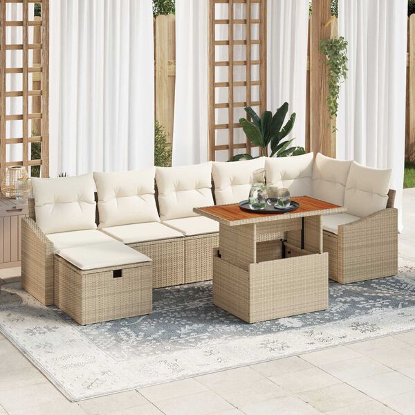 vidaXL Trädgårdsoffset med kudde med lagring 8 pcs Beige Poly rattan