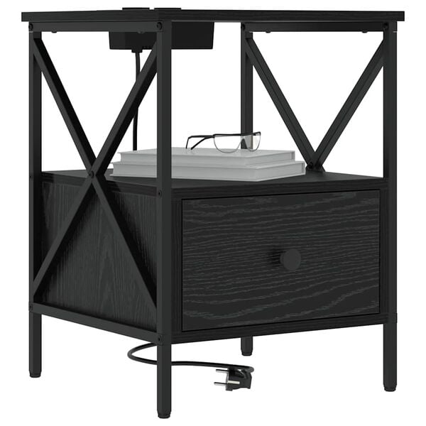 vidaXL Nattduksbord 2 pcs Svart Ek 41,5 x 40,5 x 55 cm Konstruerat tr&auml;