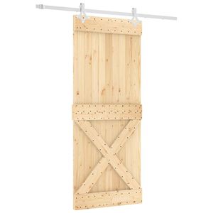 vidaXL Skjutd&ouml;rr Naturlig och vit 85 x 210 cm Massiv furutr&auml;d&ouml;rr