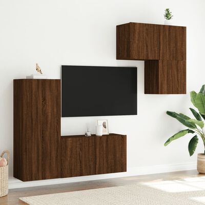 vidaXL Väggmonterade TV-enheter 4 delar brun ek konstruerat trä