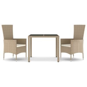 vidaXL Matgrupp f&ouml;r tr&auml;dg&aring;rden 3 delar med dynor beige konstrotting