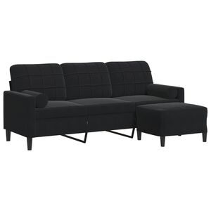 vidaXL 3-sitssoffa med fotpall svart 180 cm sammet