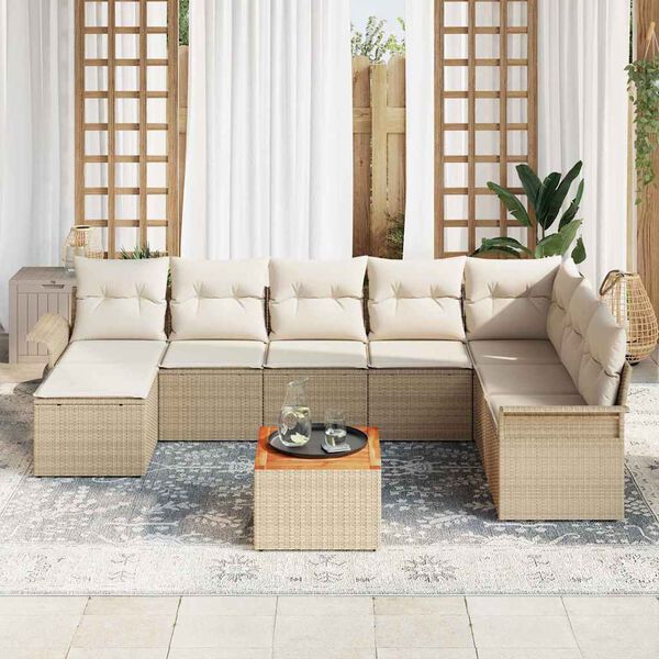vidaXL Tr&auml;dg&aring;rdsoffset 9 pcs Beige Poly rattan