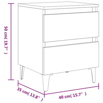 vidaXL Sängbord med ben i metall rökfärgad ek 40x35x50 cm