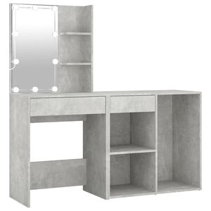 vidaXL Sminkbord LED med sk&aring;p betonggr&aring; konstruerat tr&auml;