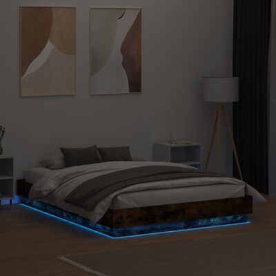 vidaXL Sängram med LEDs rökfärgad ek 120x190 cm