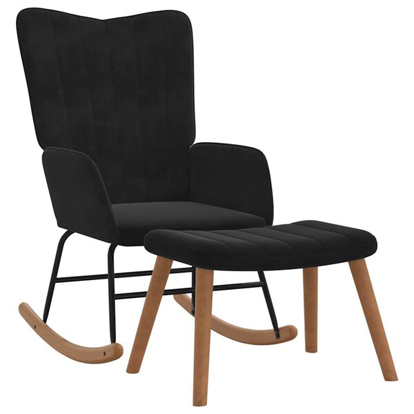 vidaXL Gungstol med fotpall Svart sammet