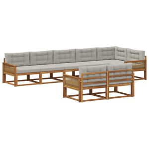 vidaXL Utomhussoffset med kudde 8 pcs Naturlig och Ljusgr&aring;