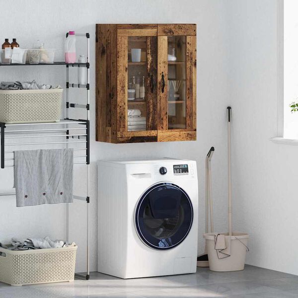 vidaXL V&auml;ggsk&aring;p Gammalt tr&auml; 69,5 x 34 x 90 cm Konstruerat tr&auml; och glas