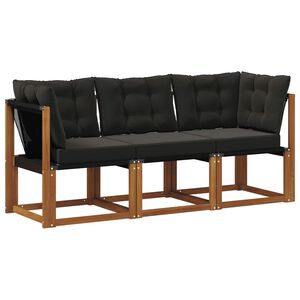 vidaXL Modulsoffa utomhus mitt och h&ouml;rn med kudde 3 Stycke Naturf&auml;rg
