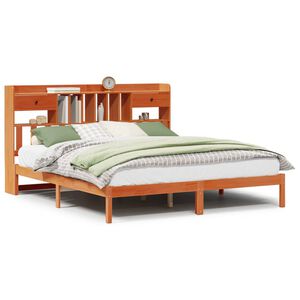 vidaXL S&auml;ng med bokhylla utan madrass vaxbrun 200x200cm massiv furu