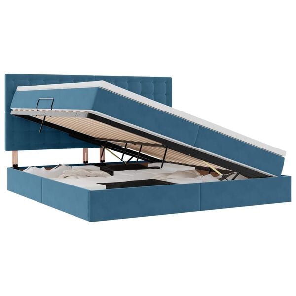 vidaXL F&ouml;rvaringss&auml;ng med LED med madrass M&ouml;rkbl&aring; 200 x 200 cm Sammet