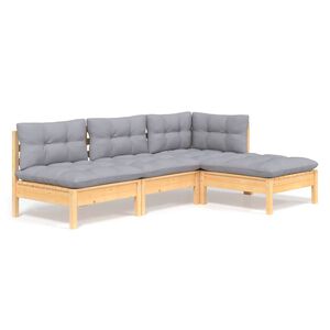 vidaXL Loungegrupp med dynor 4 delar gr&aring; furu