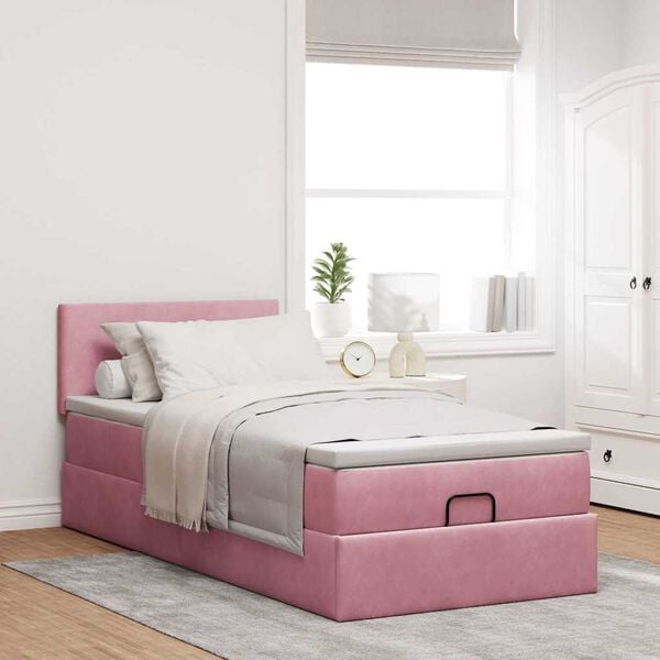 vidaXL Ottoman s&auml;ngram med madrass rosa 100x200 cm sammet