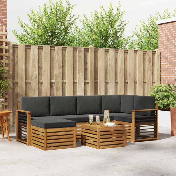 vidaXL Soffgrupper 7 pcs Naturlig och Antracit Massivt Akaciatr&auml;
