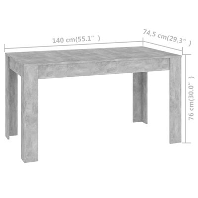vidaXL Matbord betonggrå 140x74,5x76 cm konstruerat trä