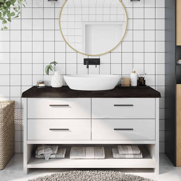 vidaXL B&auml;nkskiva badrum m&ouml;rkbrun 140x60x(2-6) cm behandlat massivt tr&auml;