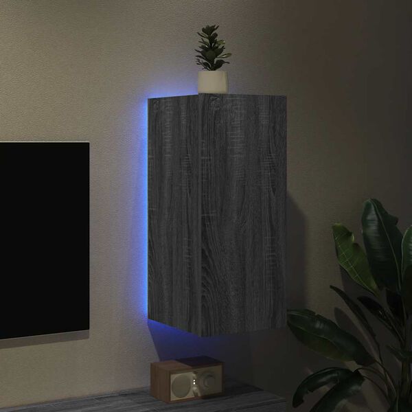 vidaXL V&auml;ggmonterad tv-b&auml;nk LED gr&aring; sonoma 30,5x35x70 cm