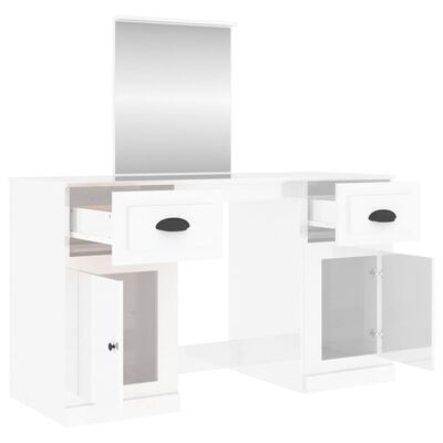 vidaXL Sminkbord med spegel vit högglans 130x50x132,5 cm