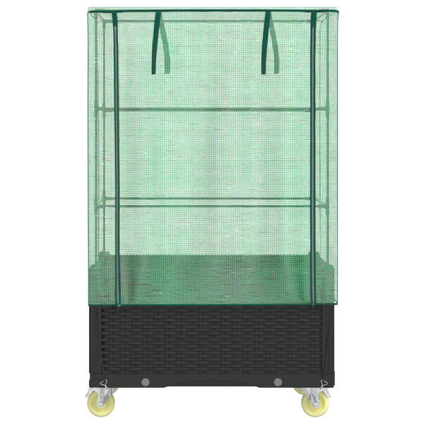 vidaXL Odlingsl&aring;da med v&auml;xthus&ouml;verdrag hjul rottinglook 80x50x182 cm