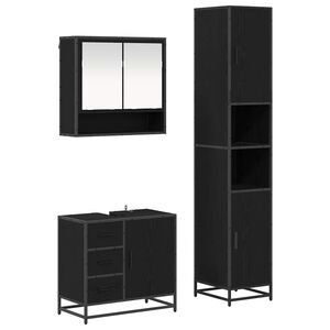 vidaXL Badrumsm&ouml;belset 3 st Svart Ek 35 x 37,5 x 188,5 cm
