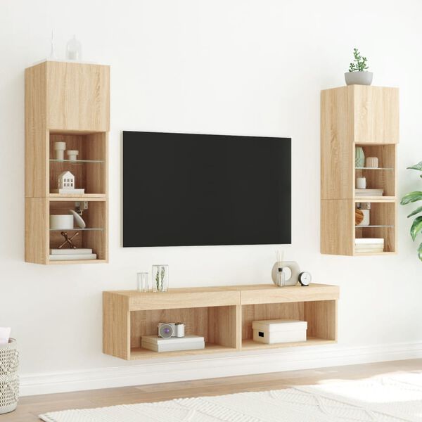vidaXL Tv-b&auml;nk med LED-belysning 2 st sonoma-ek 60x30x30 cm