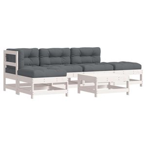 vidaXL Loungegrupp f&ouml;r tr&auml;dg&aring;rden med dynor 6 delar vit massiv teak