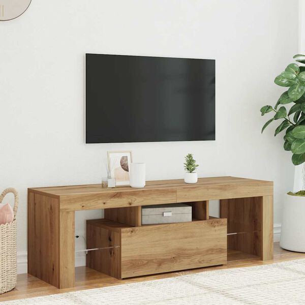 vidaXL TV-b&auml;nk med LED-lampor artisan ek 120x36,5x40cm konstruerat tr&auml;