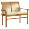 vidaXL Tr&auml;dg&aring;rdsb&auml;nk med gr&auml;ddvit dyna 112 cm massiv teak
