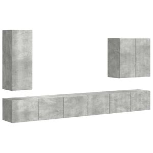 vidaXL TV v&auml;ggsk&aring;p set V&auml;ggmonterad 6 pcs Betonggr&aring;