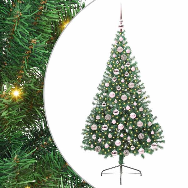 vidaXL Konstgjord F&ouml;rbelyst Julgran med 300 LED-lampor Gr&ouml;n 180 cm PVC