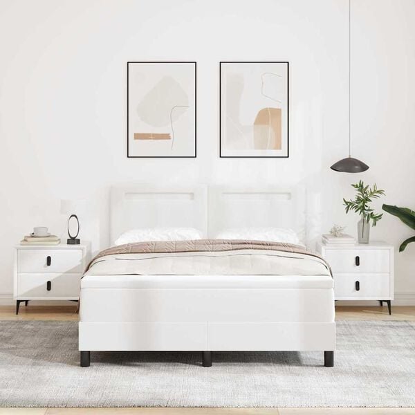 vidaXL B&auml;ddfj&auml;der med madrass Vit 160 x 200 cm Konstl&auml;der