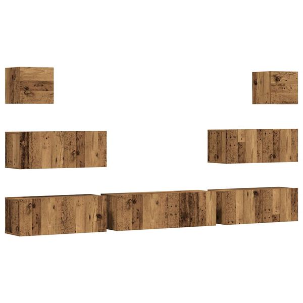 vidaXL TV-sk&aring;p v&auml;ggmonterat 7 delar gammalt tr&auml; konstruerat tr&auml;