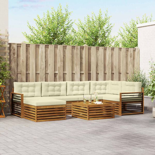 vidaXL Utomhussoffset med kudde 7 pcs Naturlig och Gr&auml;dde