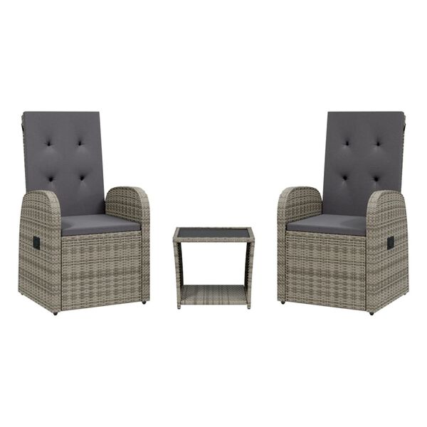 vidaXL Matgrupp för trädgården med dynor 2 delar grå konstrotting