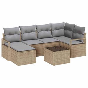 vidaXL Soffset med kudde 7 pcs Beige och Ljusgr&aring; konstrotting