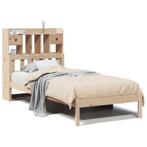 vidaXL S&auml;ng med bokhylla utan madrass 90x190cm massiv furu