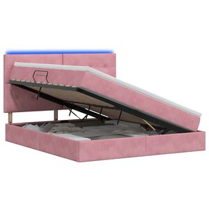 vidaXL LED f&ouml;rvaringss&auml;ng med madrass Rosa 160 x 200 cm Sammet