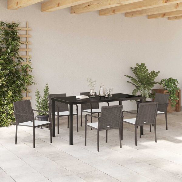 vidaXL Tr&auml;dg&aring;rdsm&ouml;belset 7 pcs Brun Poly rattan