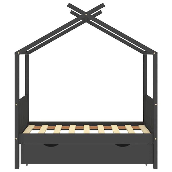 vidaXL Barns&auml;ng med l&aring;da m&ouml;rkgr&aring; massiv furu 70x140 cm