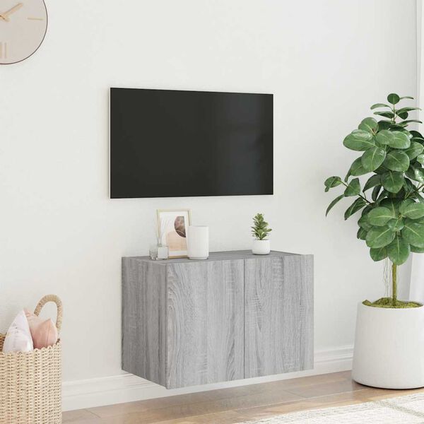vidaXL V&auml;ggmonterad tv-b&auml;nk LED gr&aring; sonoma 60x35x41 cm