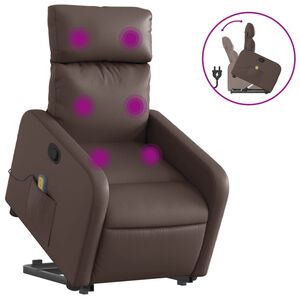 vidaXL Massagef&aring;t&ouml;lj med uppresningshj&auml;lp brun konstl&auml;der