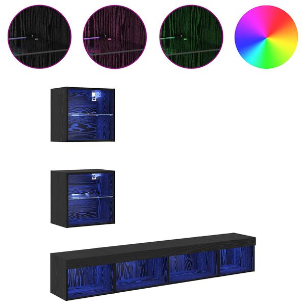 vidaXL TV-v&auml;ggenheter med LED med led 5 pcs Svart Ek Konstruerat tr&auml;