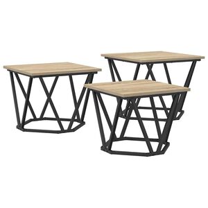 vidaXL Kaffeebord 3 pcs Sonoma-ek Konstruerat tr&auml; och st&aring;l