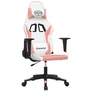 vidaXL Gamingstol vit och rosa konstl&auml;der