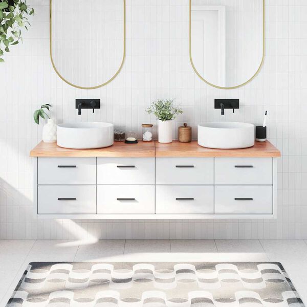 vidaXL B&auml;nkskiva badrum ljusbrun 180x60x(2-4) cm behandlat massivt tr&auml;