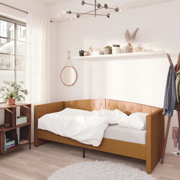 vidaXL Dagb&auml;dd med madrass USB brun sammet 90x200 cm