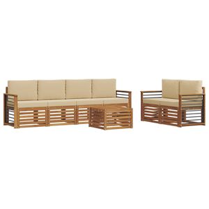 vidaXL Utomhussoffset 7 pcs Naturlig och Beige Massivt Akaciatr&auml;