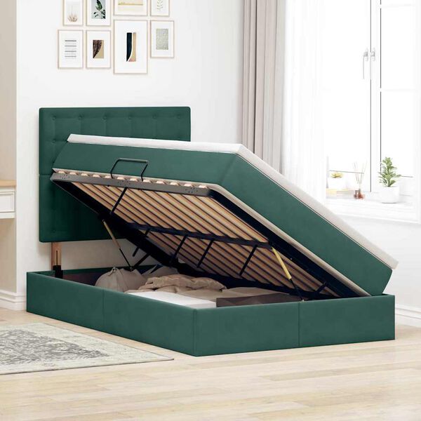 vidaXL F&ouml;rvaringss&auml;ng med LED med madrass M&ouml;rkgr&ouml;n 120 x 200 cm Sammet